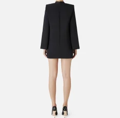 Abito boxy in crêpe con revers in raso