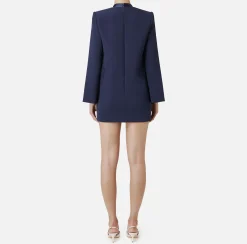 Abito boxy in crêpe con revers in raso