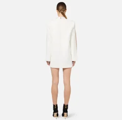 Abito boxy in crêpe con revers in raso
