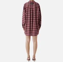 Abito camicia in lana tartan con patch ricamato
