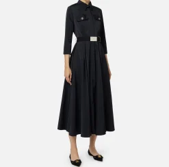 Abito chemisier midi in nylon con cintura