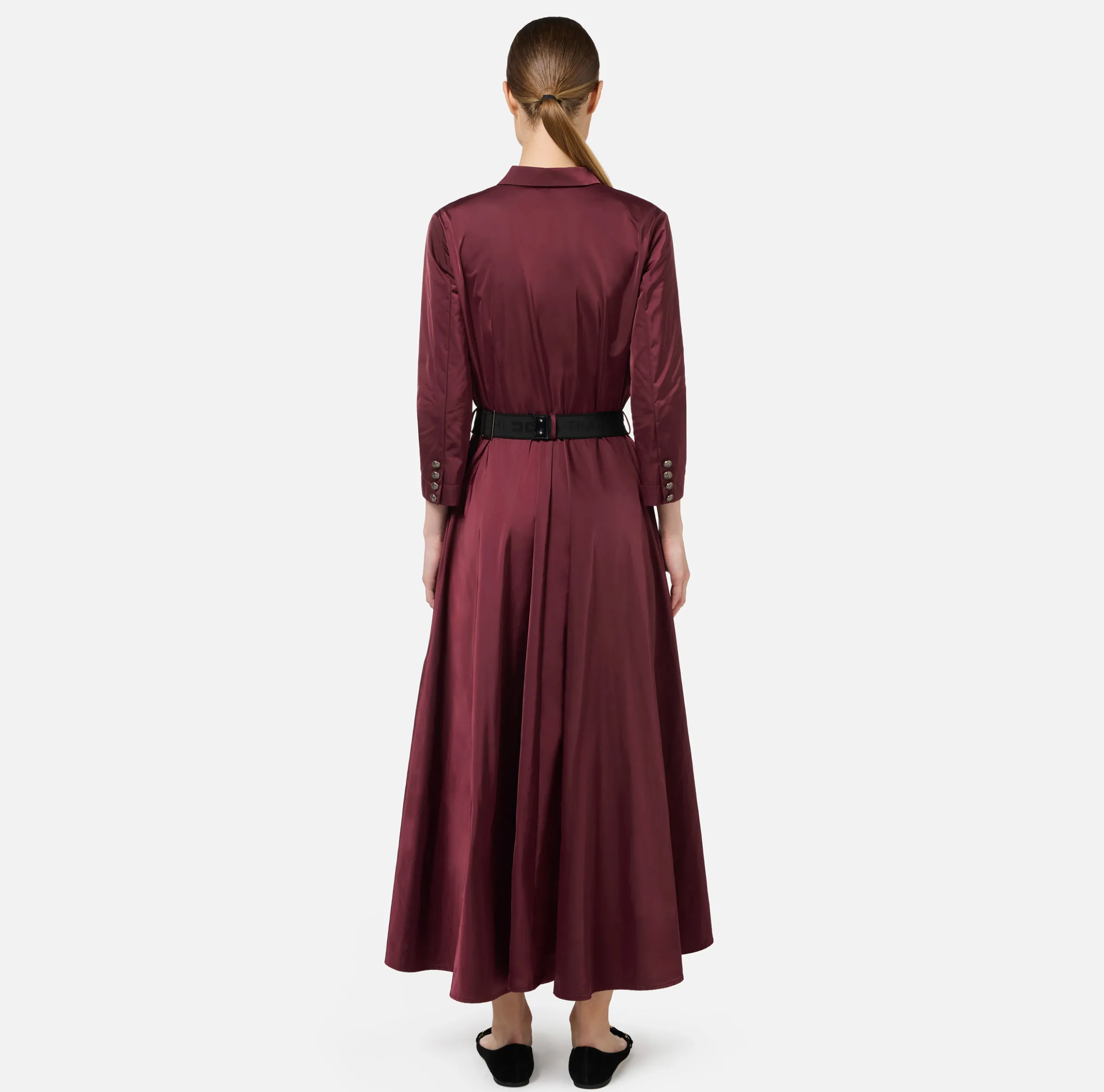 Abito chemisier midi in nylon con cintura