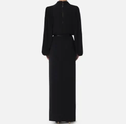 Abito lungo a camicia in crêpe con cintura
