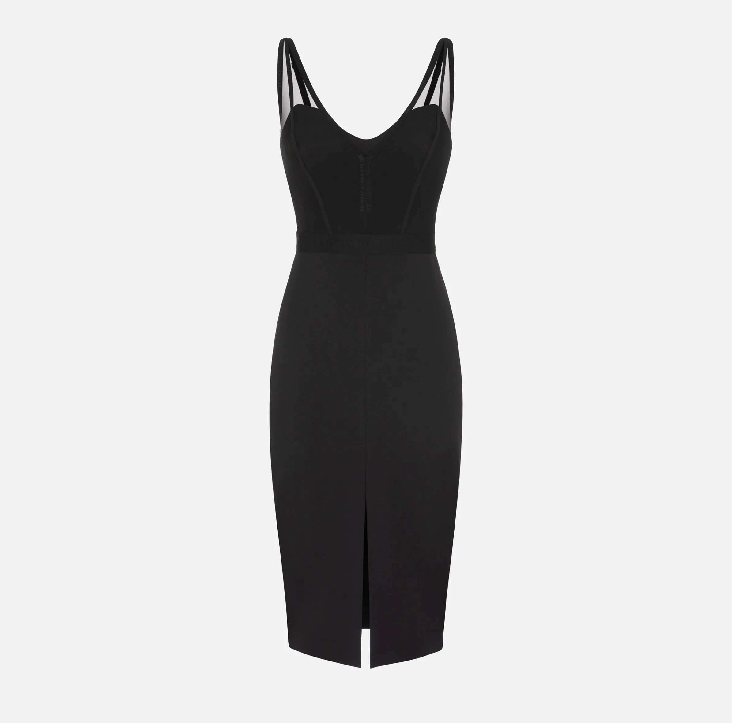 Abito midi con top bustier in tulle e crêpe