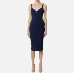 Abito midi in crêpe stretch taglio coppe