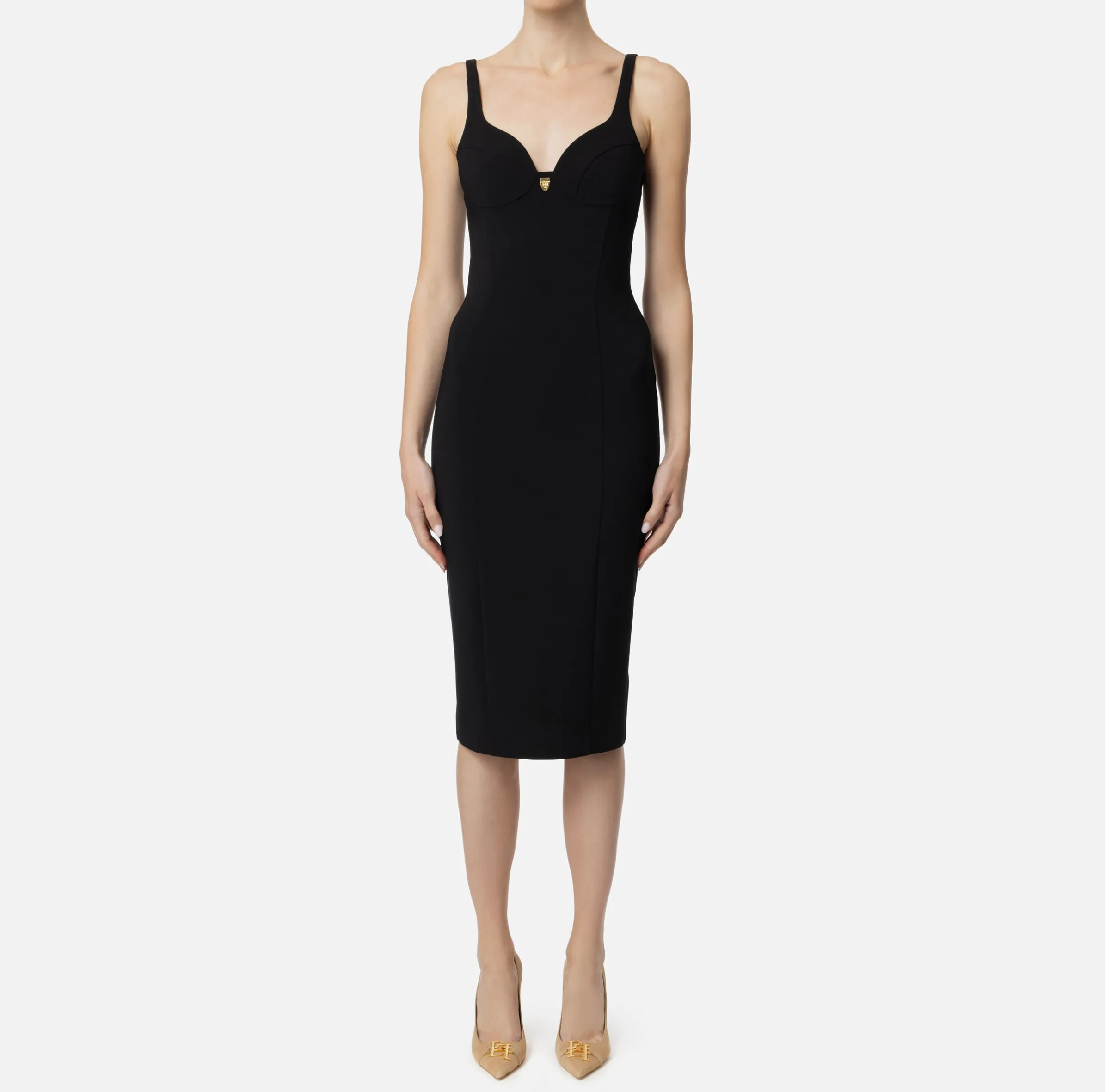 Abito midi in crêpe stretch taglio coppe