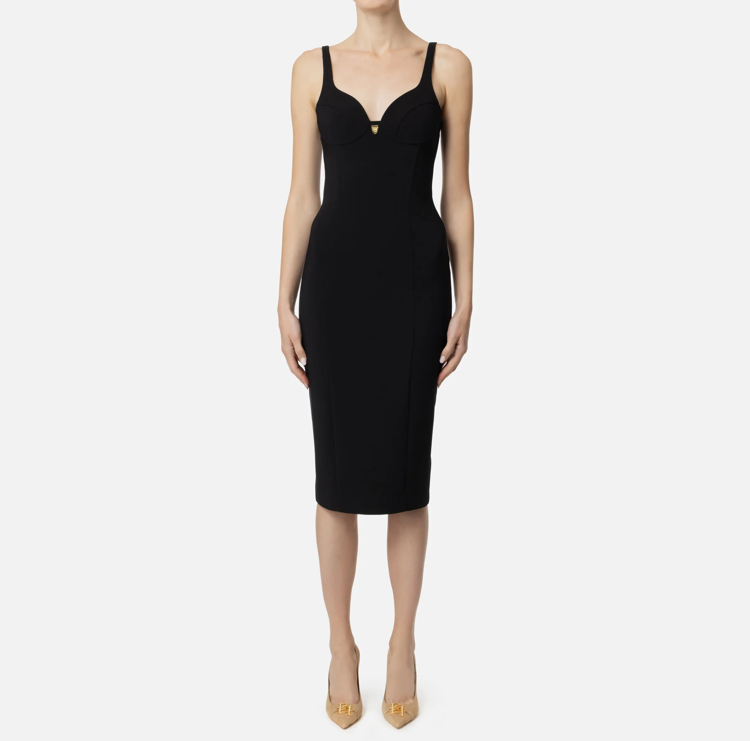 Abito midi in crêpe stretch taglio coppe