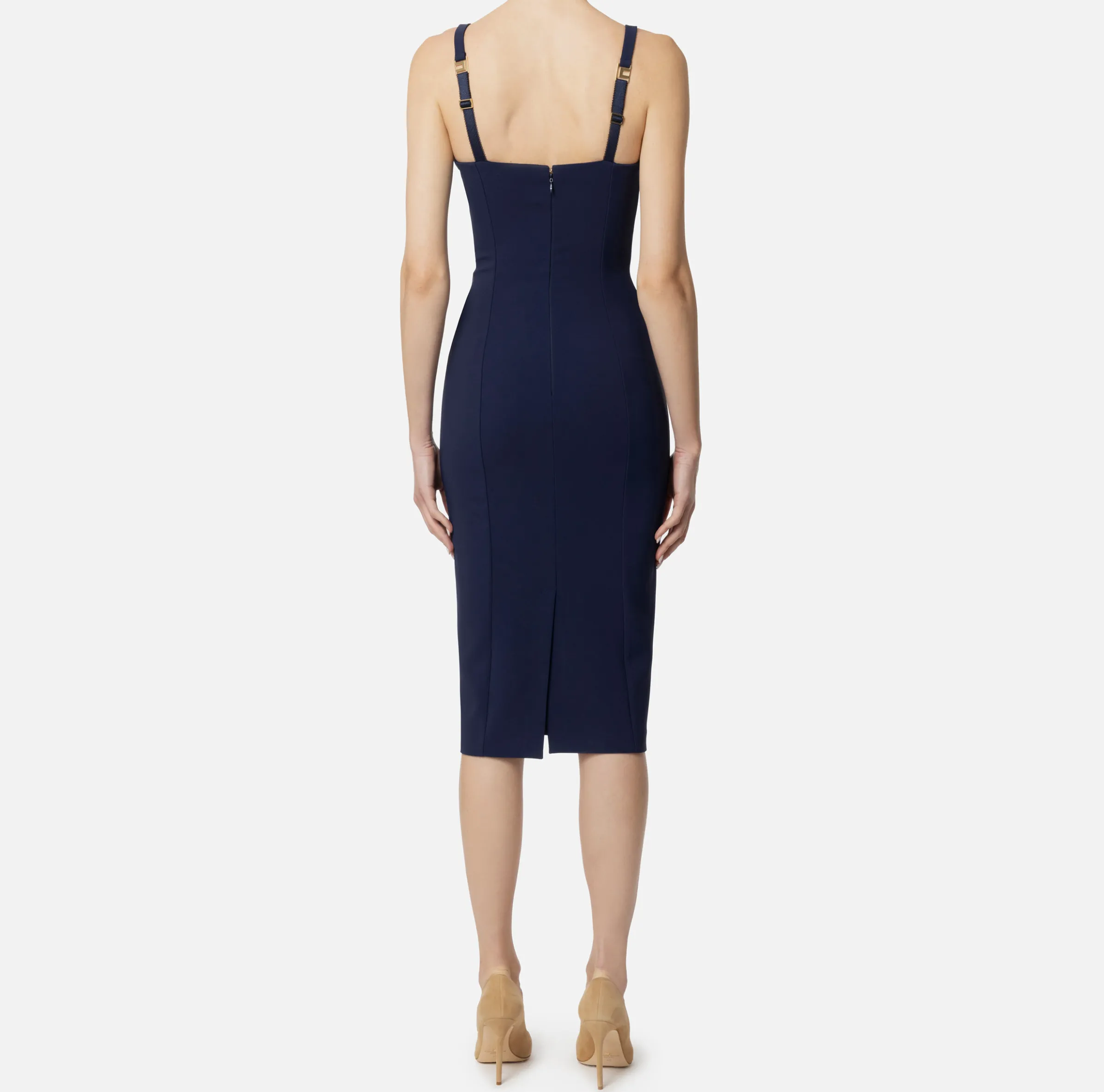 Abito midi in crêpe stretch taglio coppe