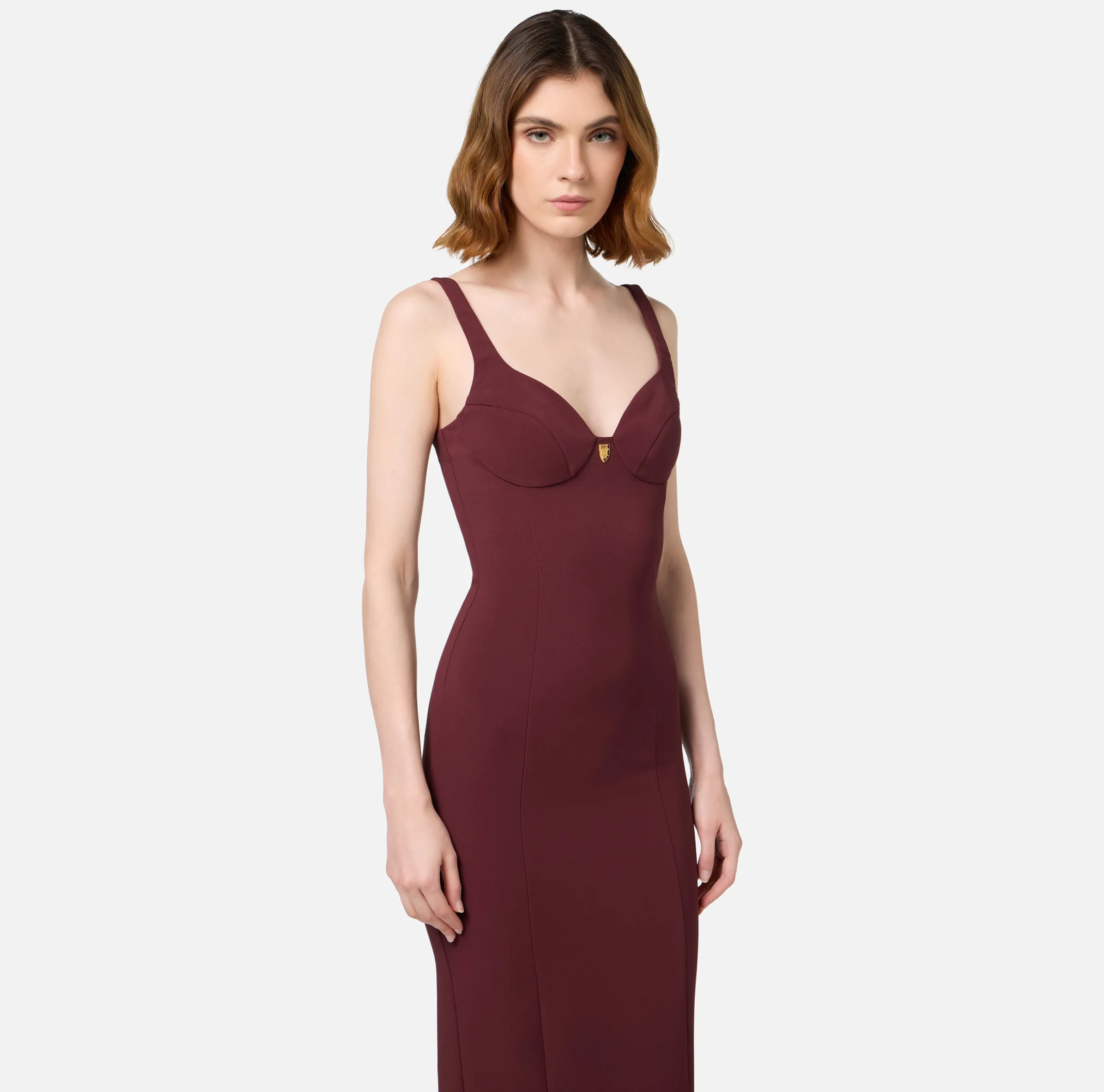 Abito midi in crêpe stretch taglio coppe