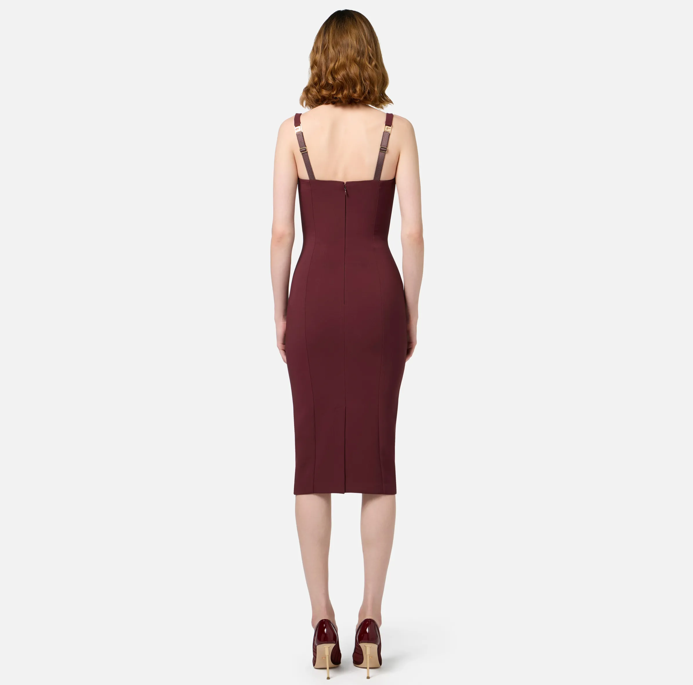 Abito midi in crêpe stretch taglio coppe