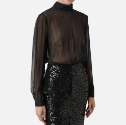 Abito midi in georgette di seta ricamata con paillettes