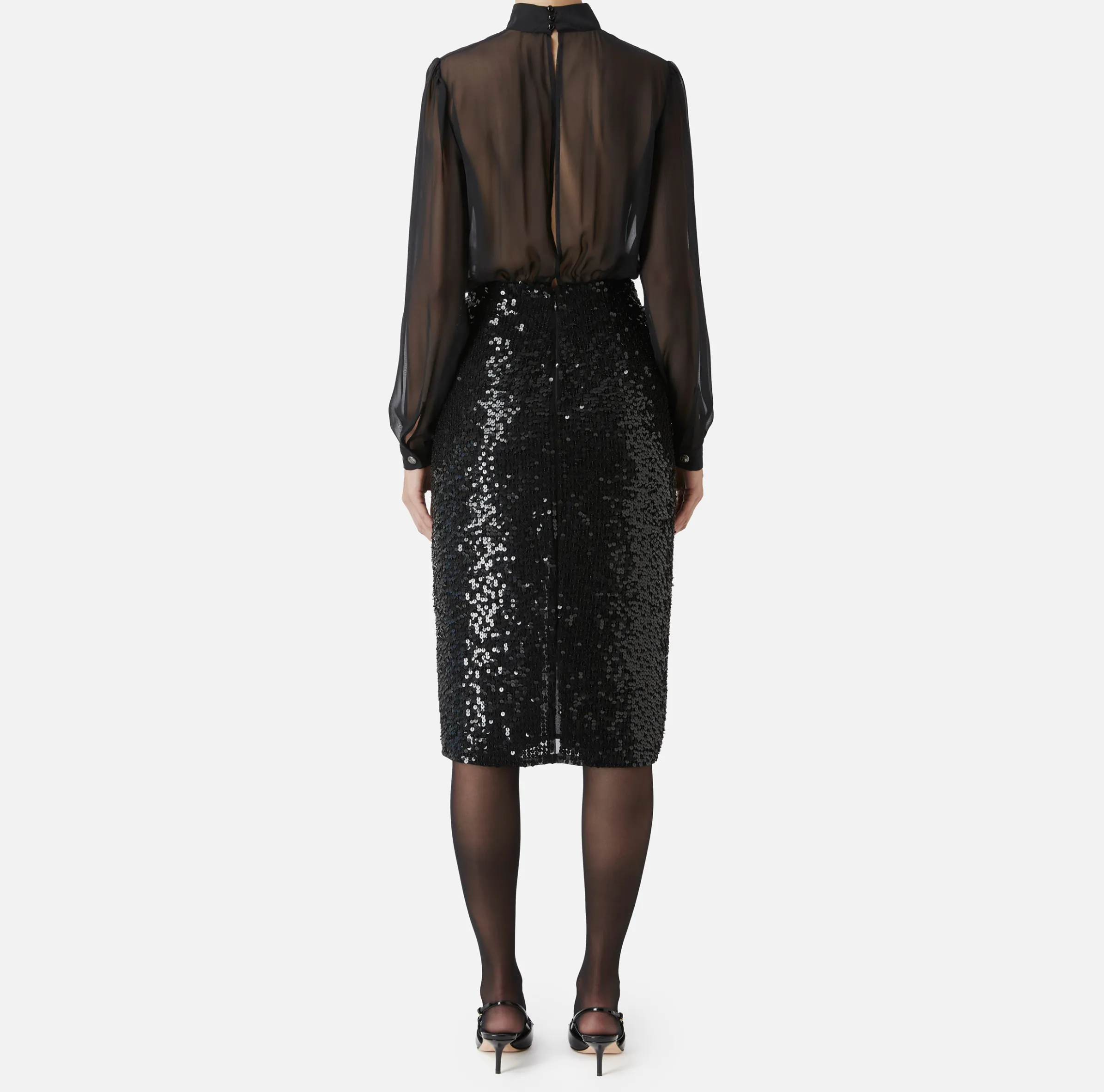Abito midi in georgette di seta ricamata con paillettes