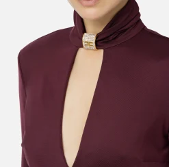 Abito midi in jersey con accessorio gioiello