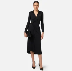 Abito midi in jersey con nodo laterale