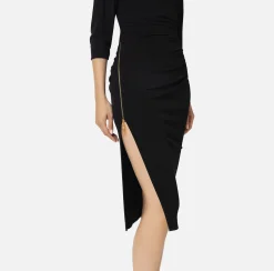 Abito midi in jersey con zip sul fianco