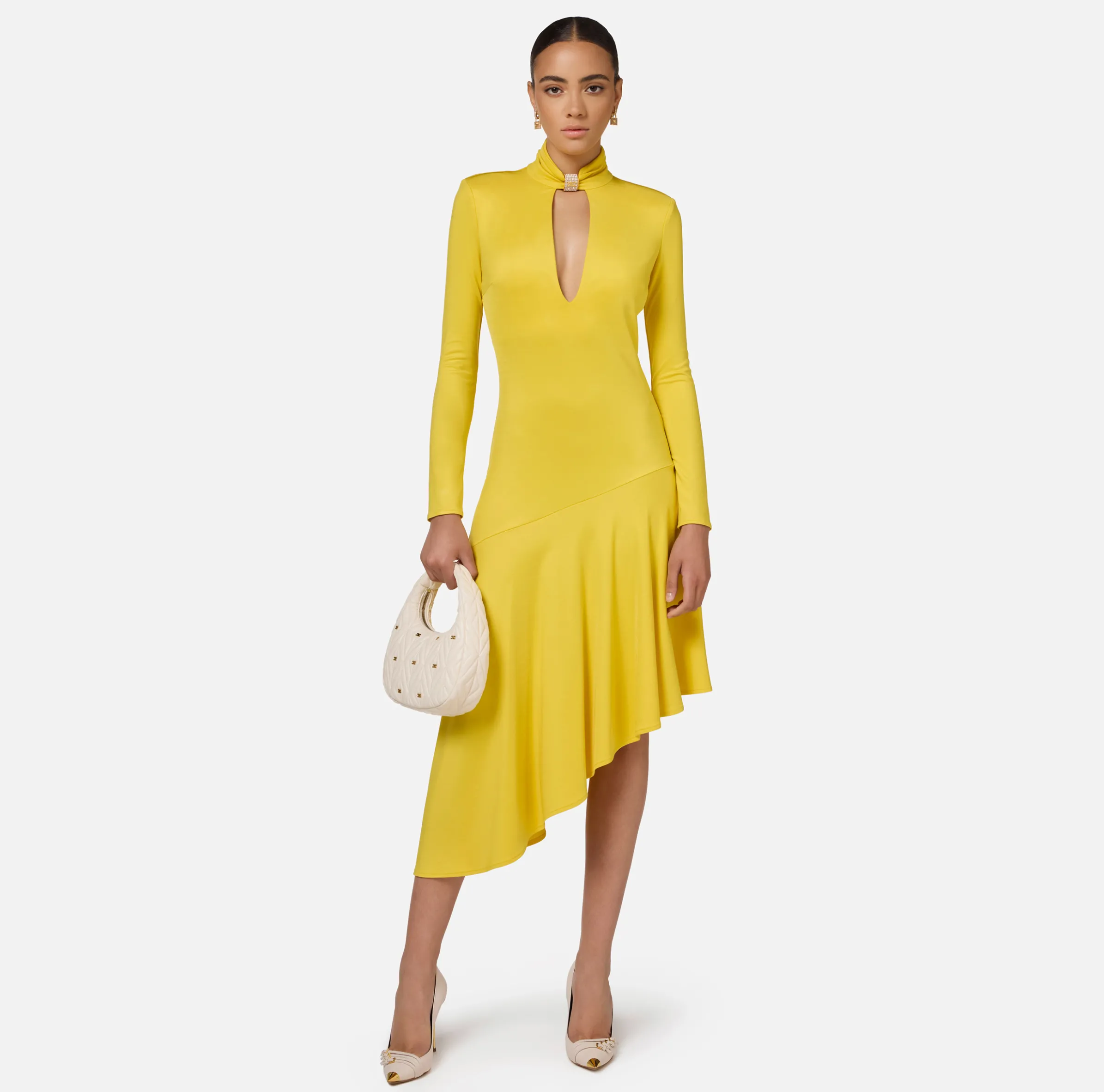 Abito midi in jersey con accessorio gioiello