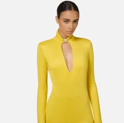 Abito midi in jersey con accessorio gioiello