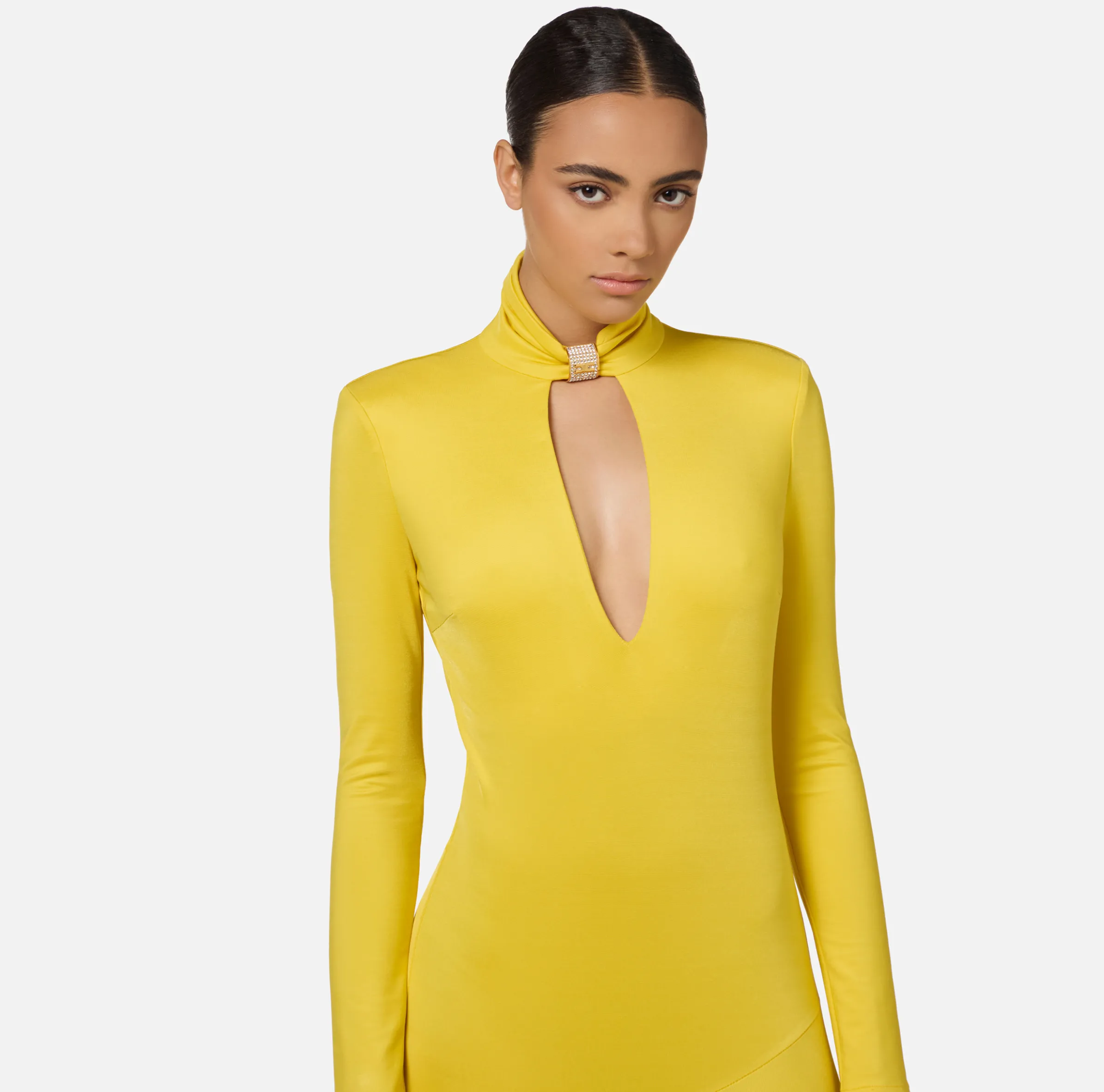 Abito midi in jersey con accessorio gioiello