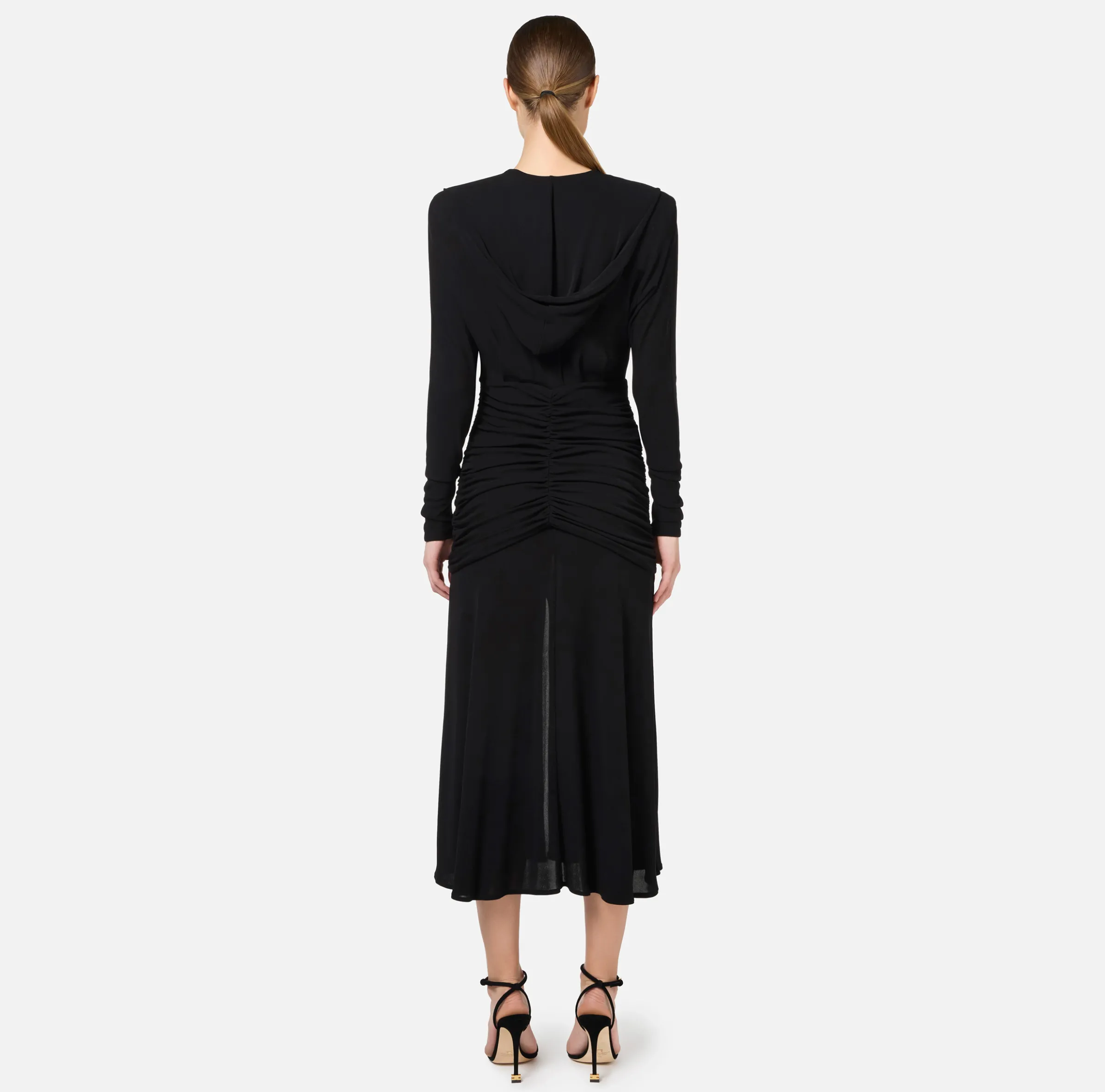 Abito midi in jersey con cappuccio