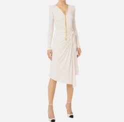 Abito midi in jersey drappeggiato con collana