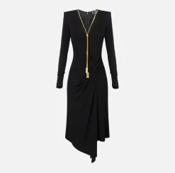 Abito midi in jersey drappeggiato con collana