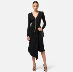 Abito midi in jersey drappeggiato con collana