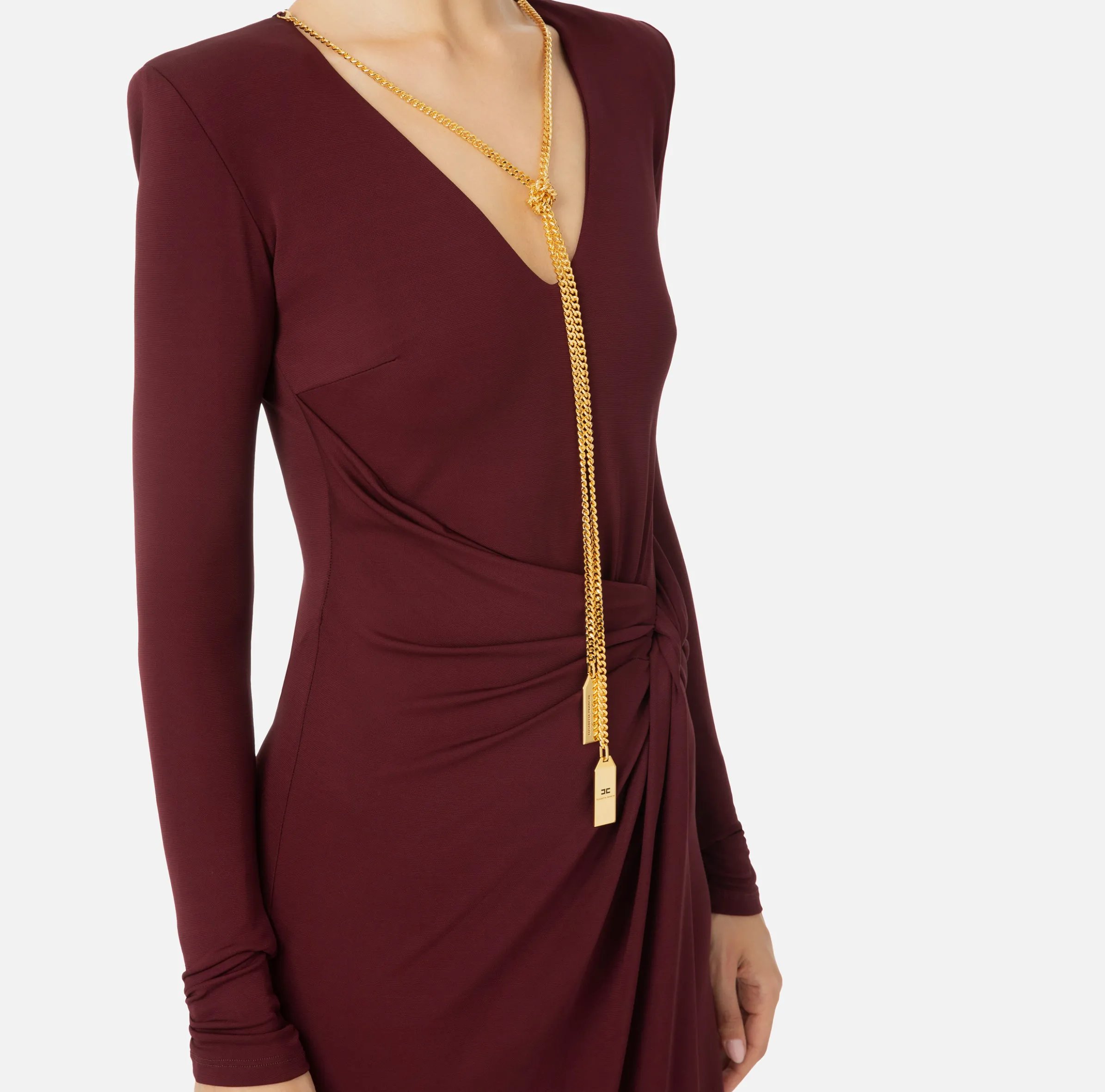 Abito midi in jersey drappeggiato con collana