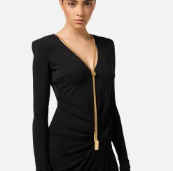 Abito midi in jersey drappeggiato con collana