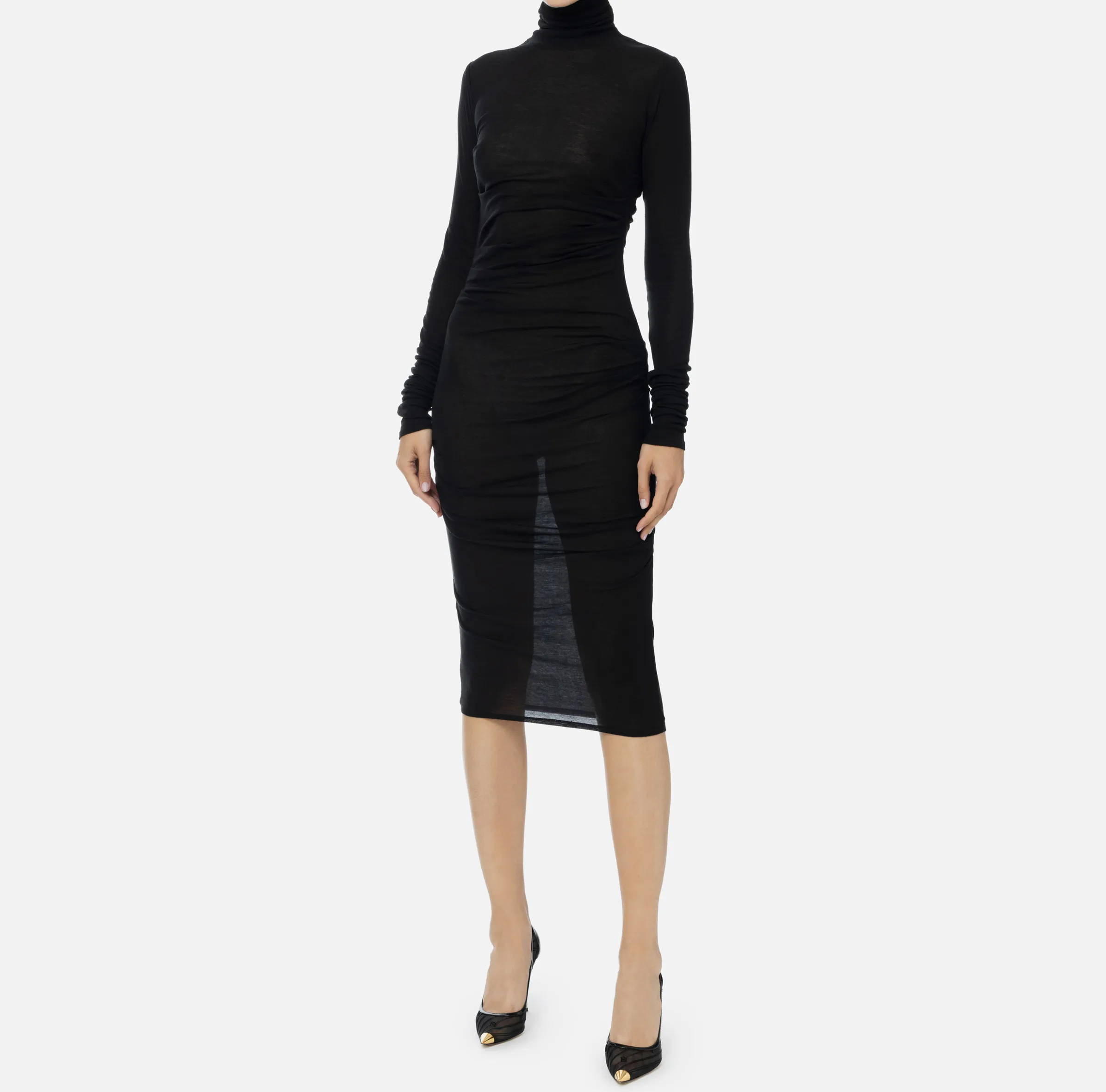 Abito midi in jersey e lana con logo