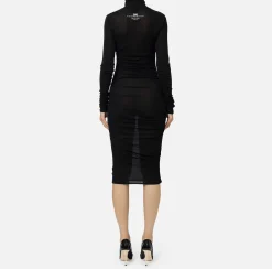 Abito midi in jersey e lana con logo