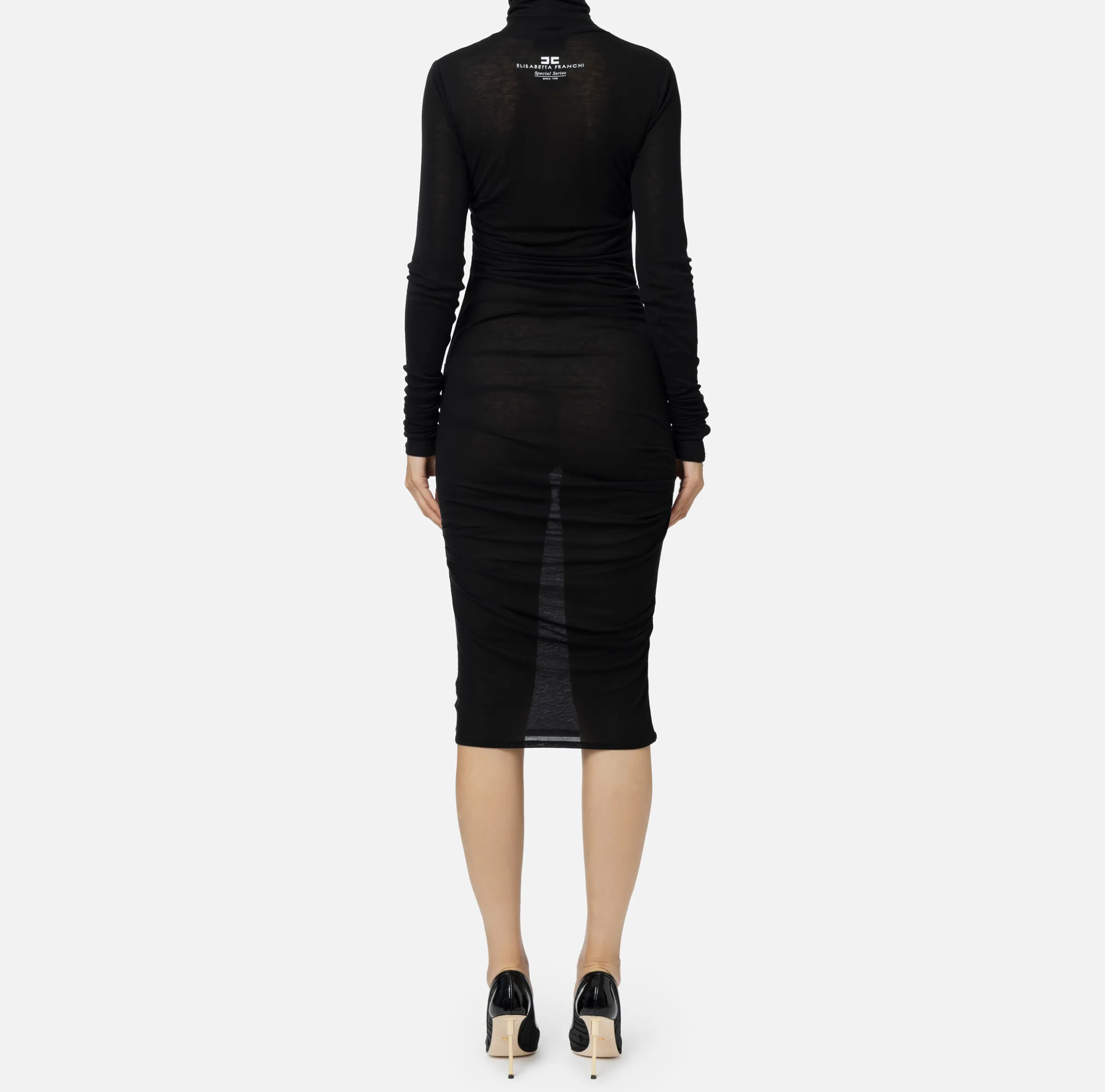 Abito midi in jersey e lana con logo