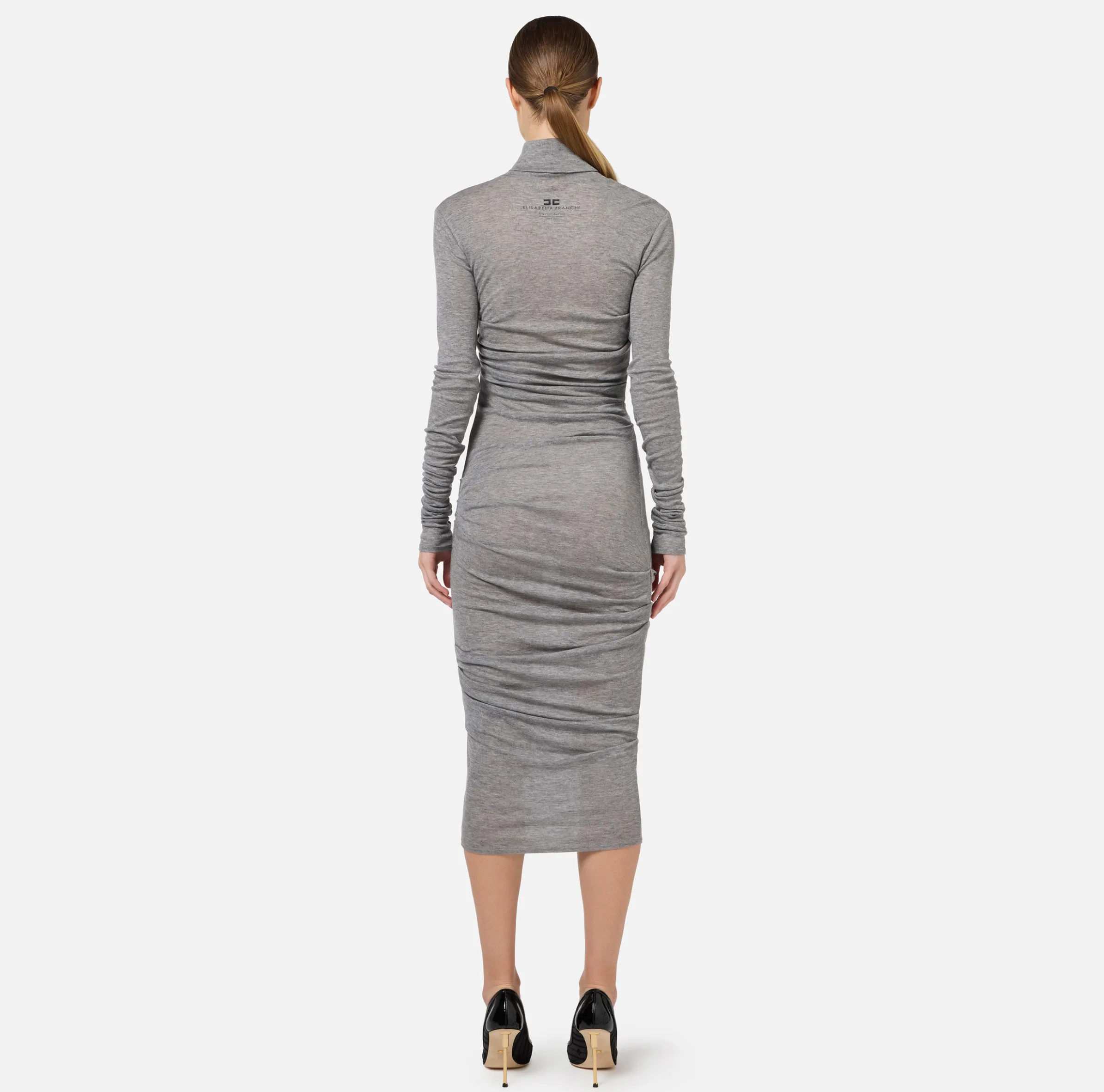 Abito midi in jersey e lana con logo