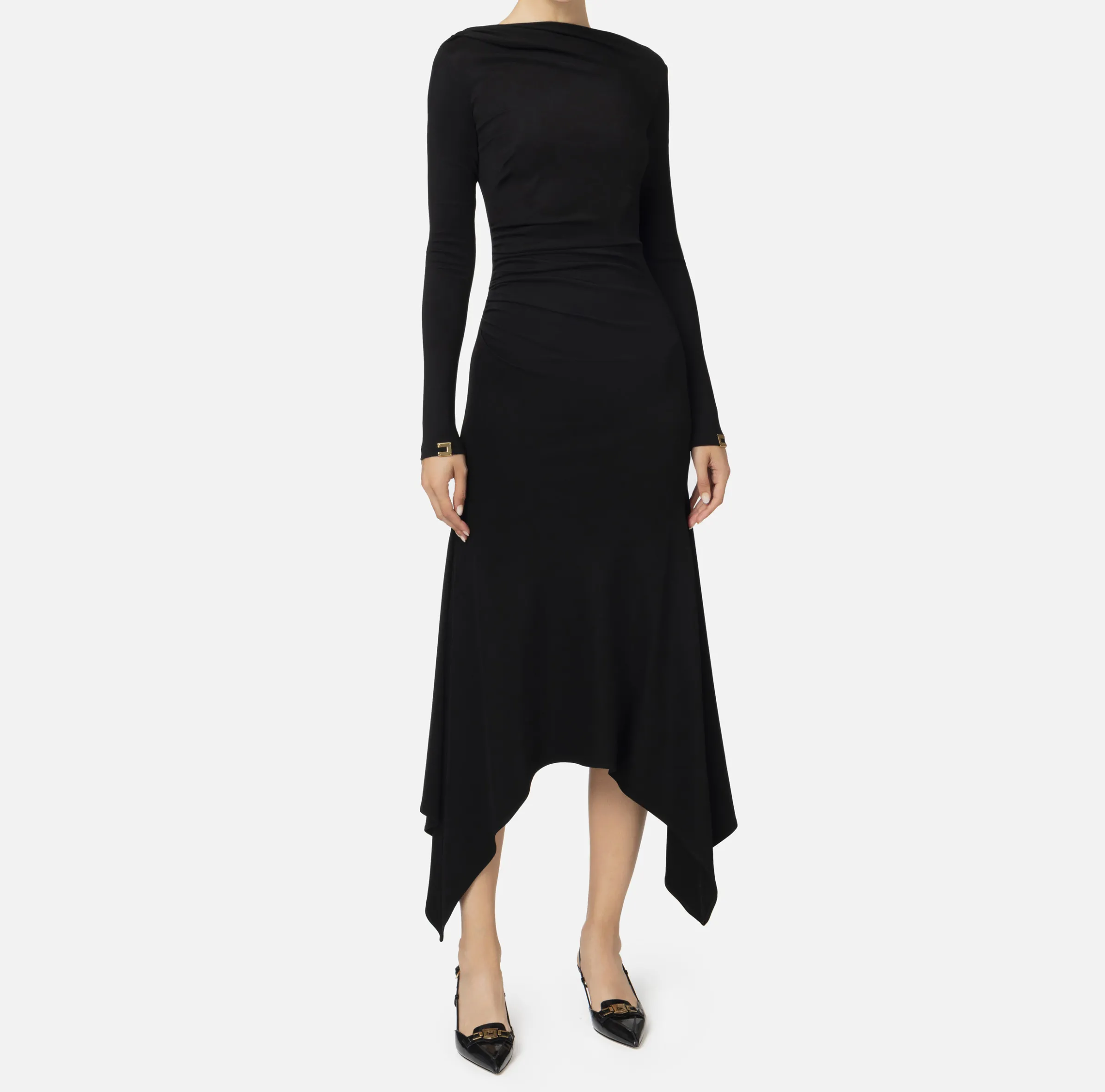 Abito midi in jersey fluido con drappeggio