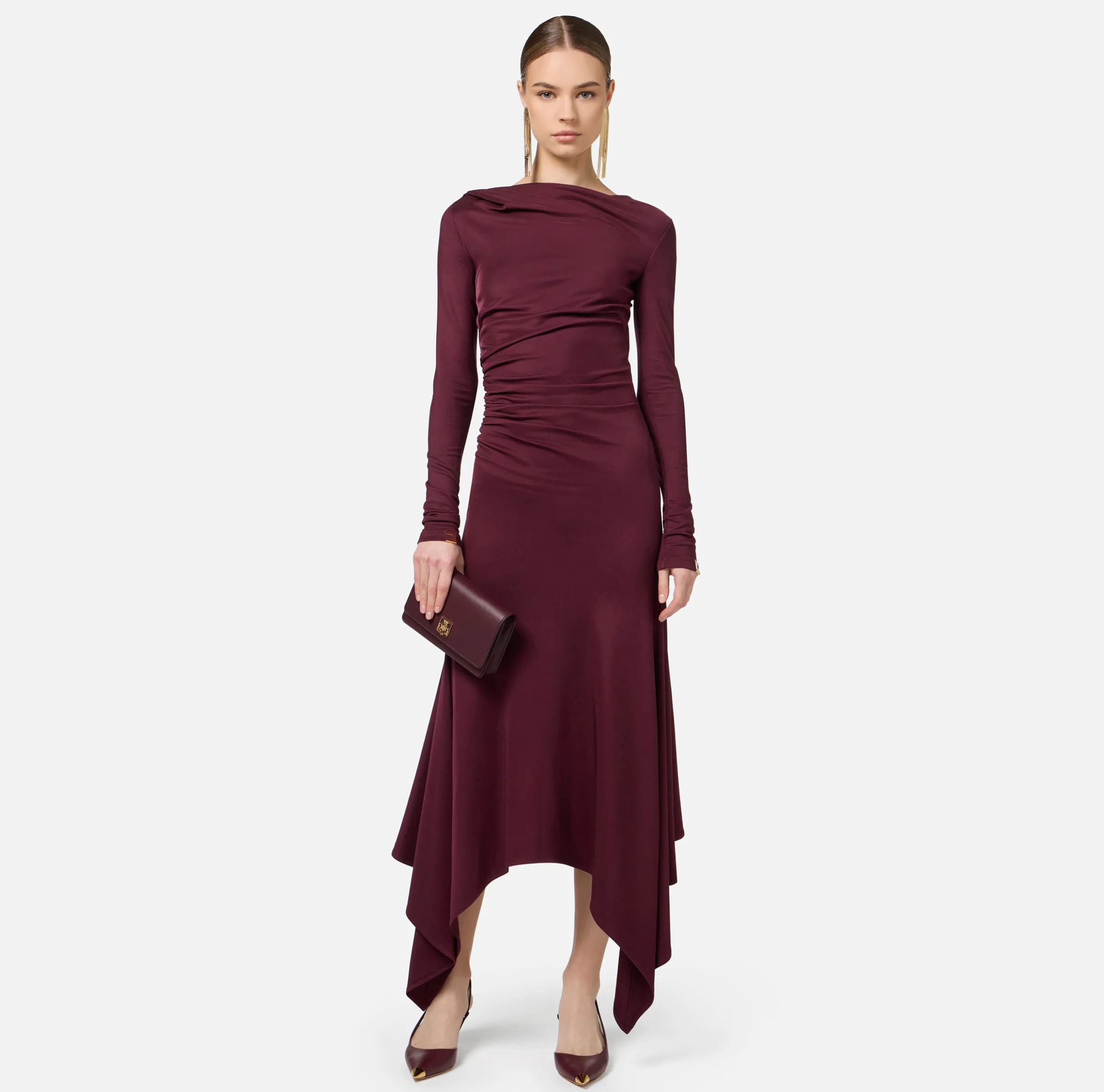 Abito midi in jersey fluido con drappeggio