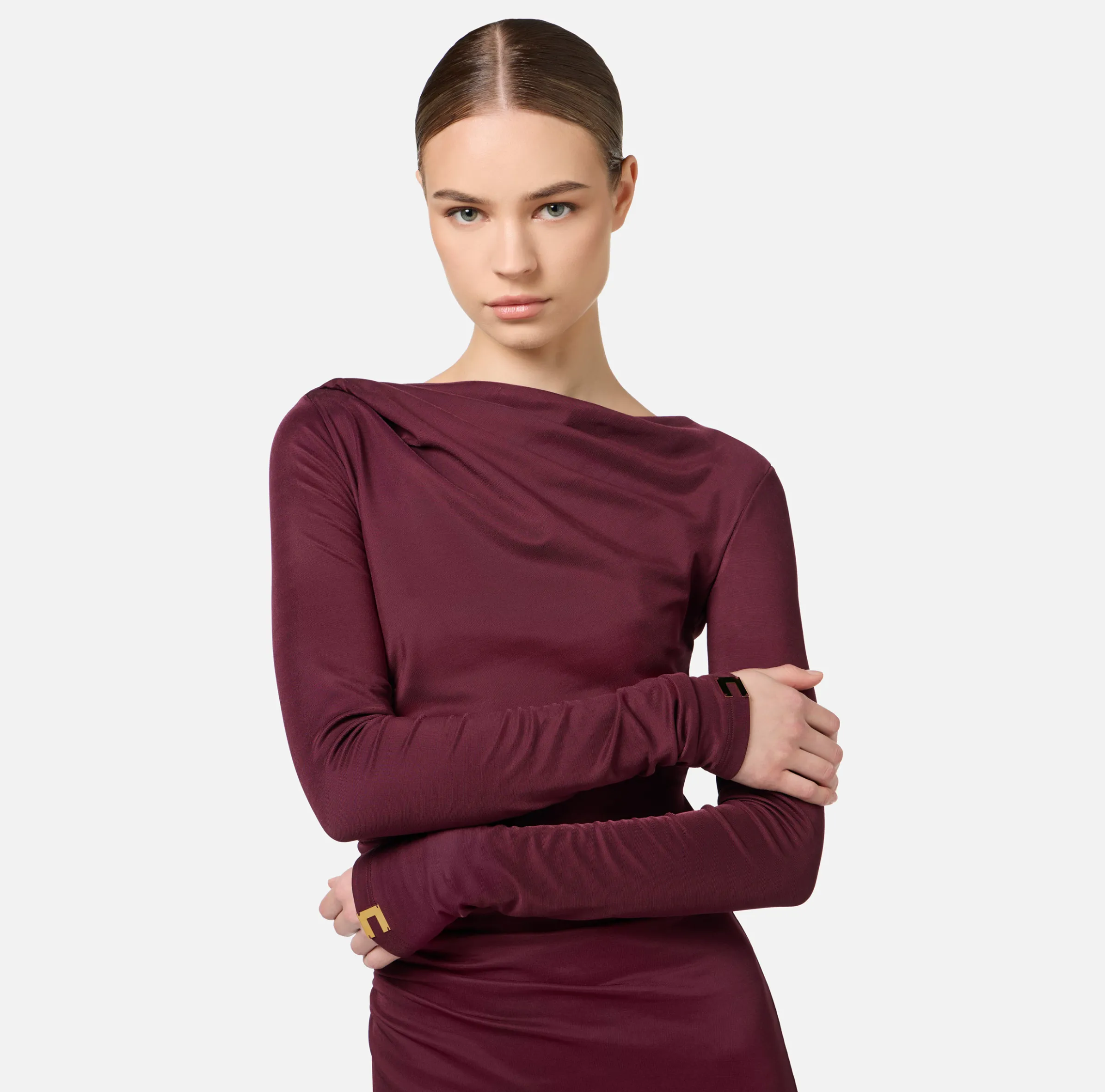 Abito midi in jersey fluido con drappeggio