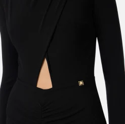 Abito midi in jersey lucido con drappeggio