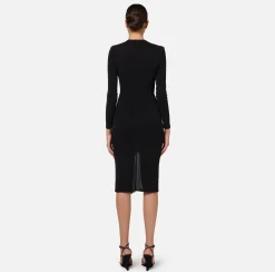 Abito midi in jersey lucido con drappeggio