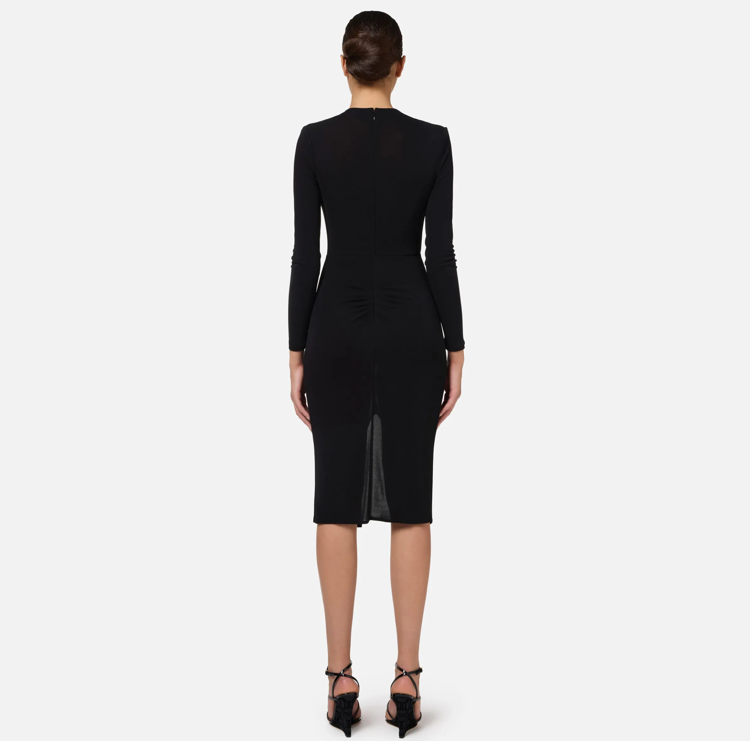 Abito midi in jersey lucido con drappeggio