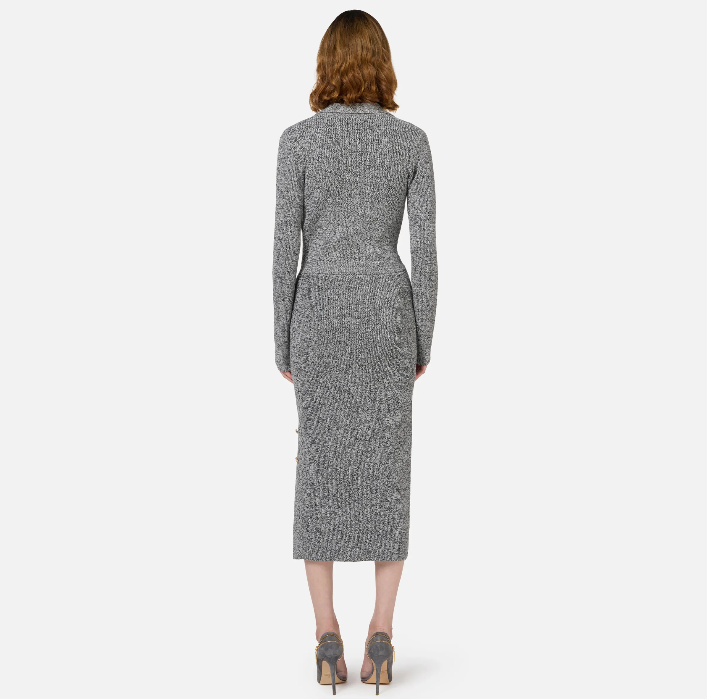 Abito midi in lana mouliné con patch logo