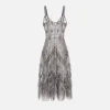 Abito midi in tulle con ricamo paillettes chevron