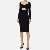 Abito midi in viscosa a costine con cut-out