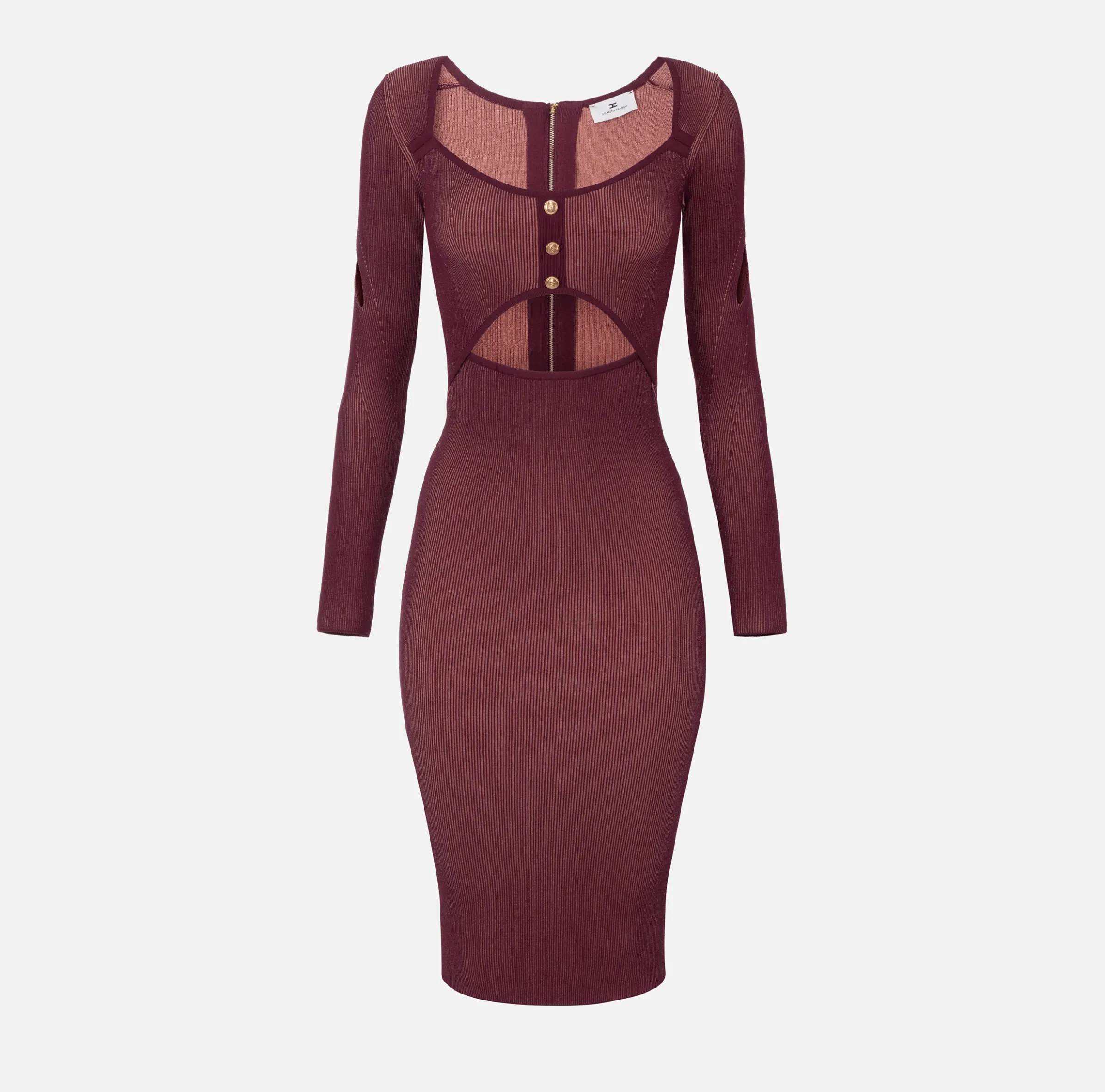 Abito midi in viscosa a costine con cut-out
