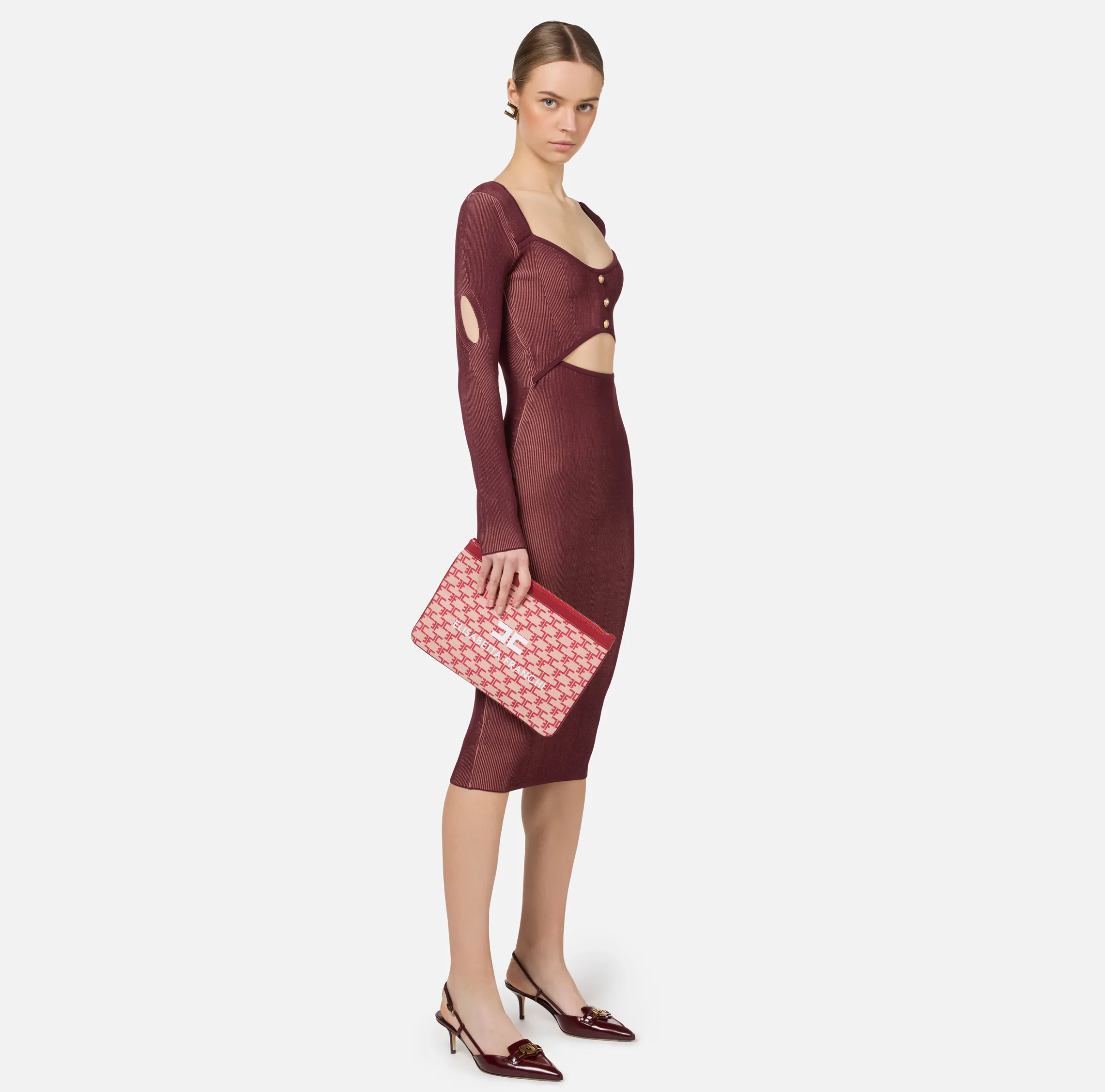 Abito midi in viscosa a costine con cut-out