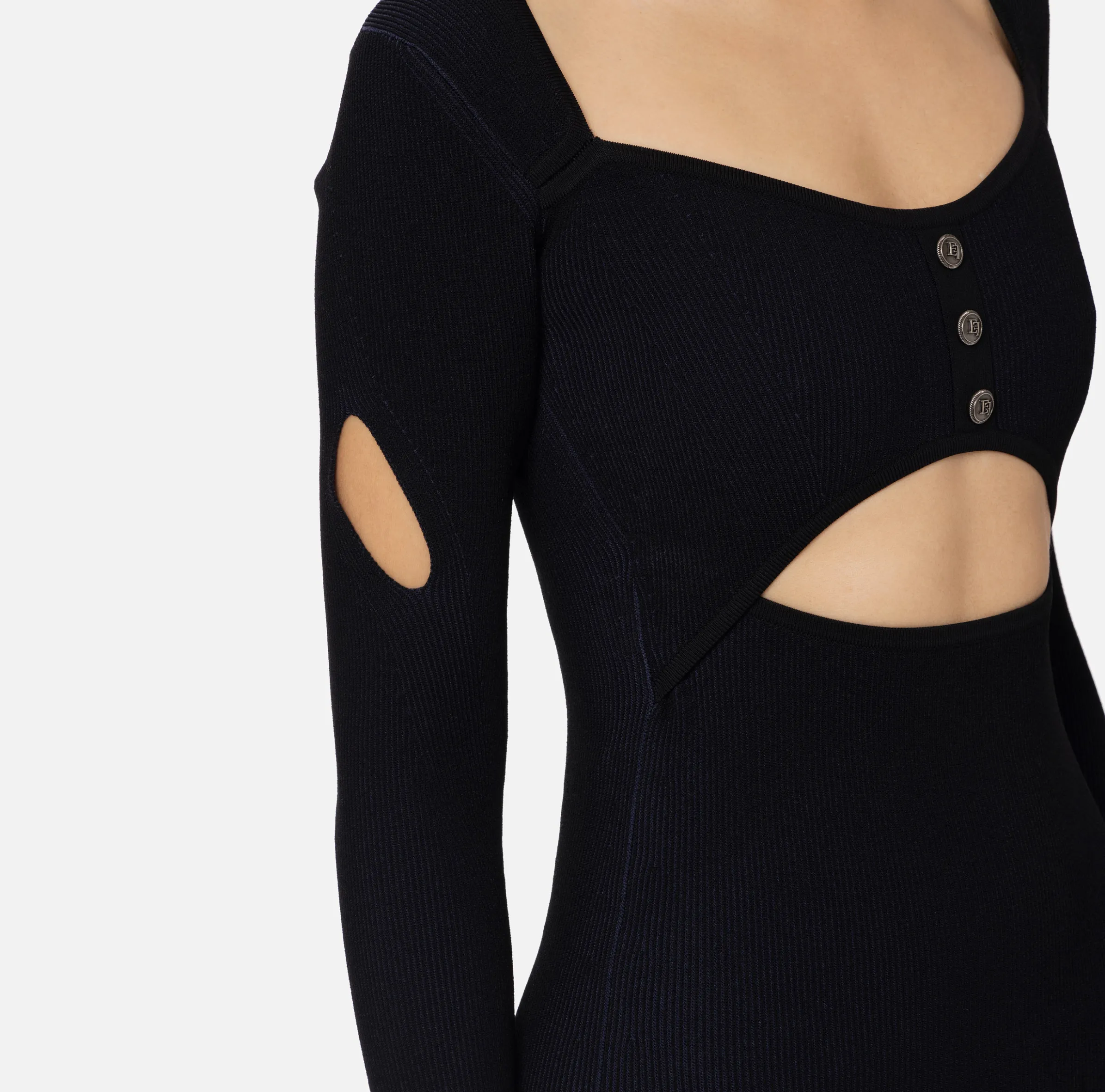 Abito midi in viscosa a costine con cut-out
