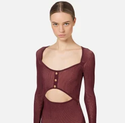Abito midi in viscosa a costine con cut-out
