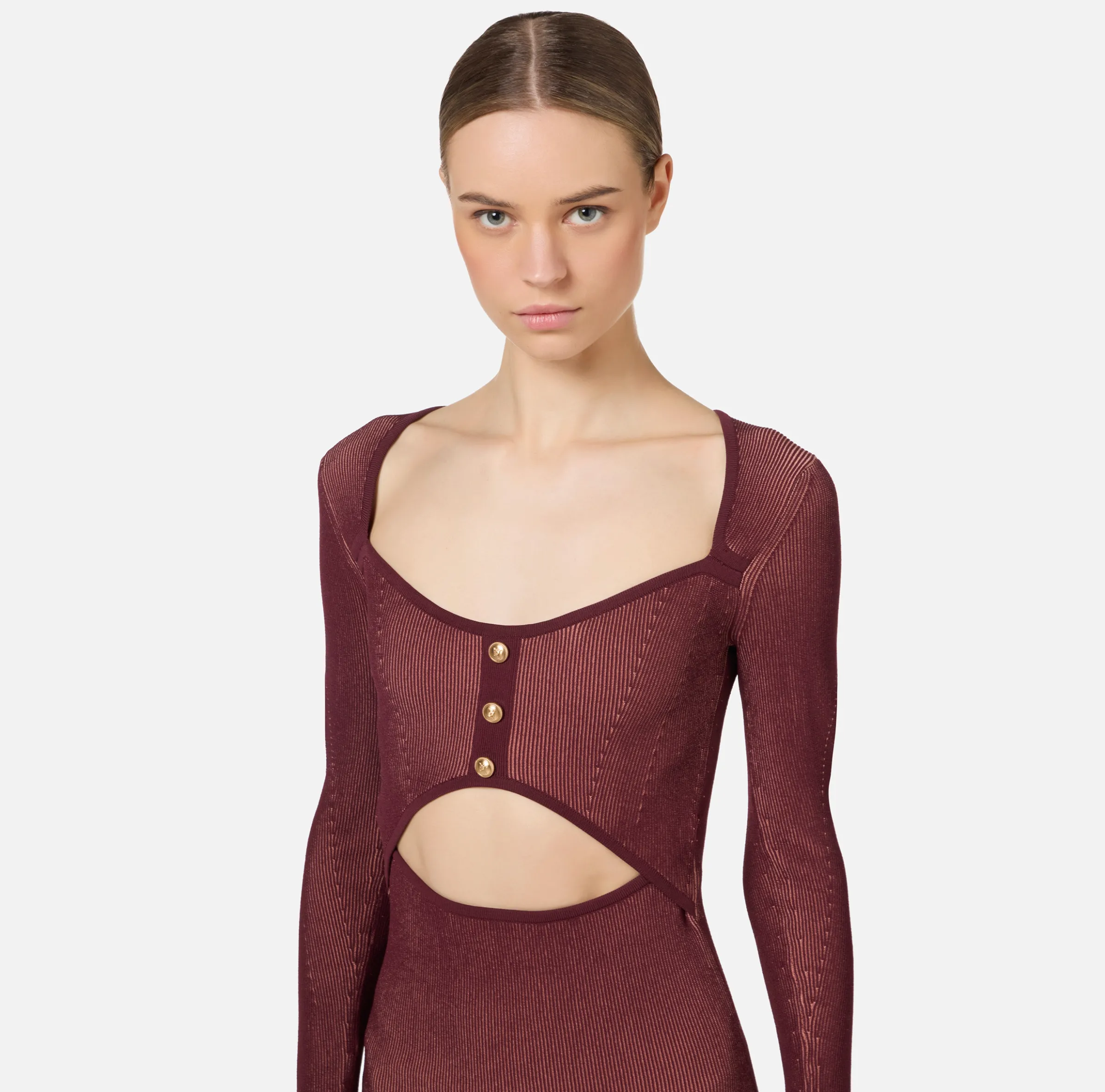 Abito midi in viscosa a costine con cut-out