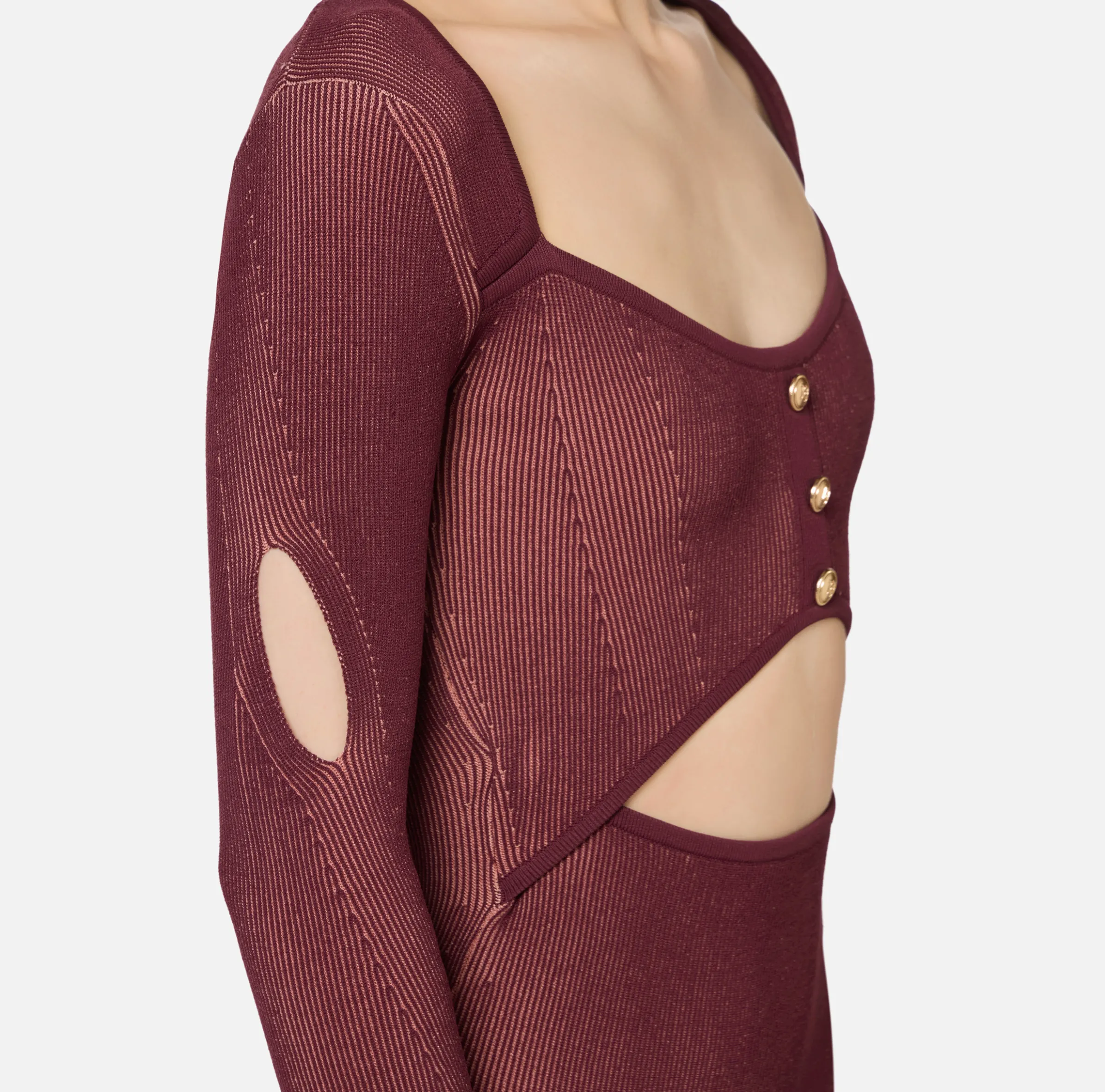 Abito midi in viscosa a costine con cut-out