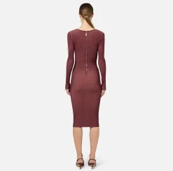 Abito midi in viscosa a costine con cut-out