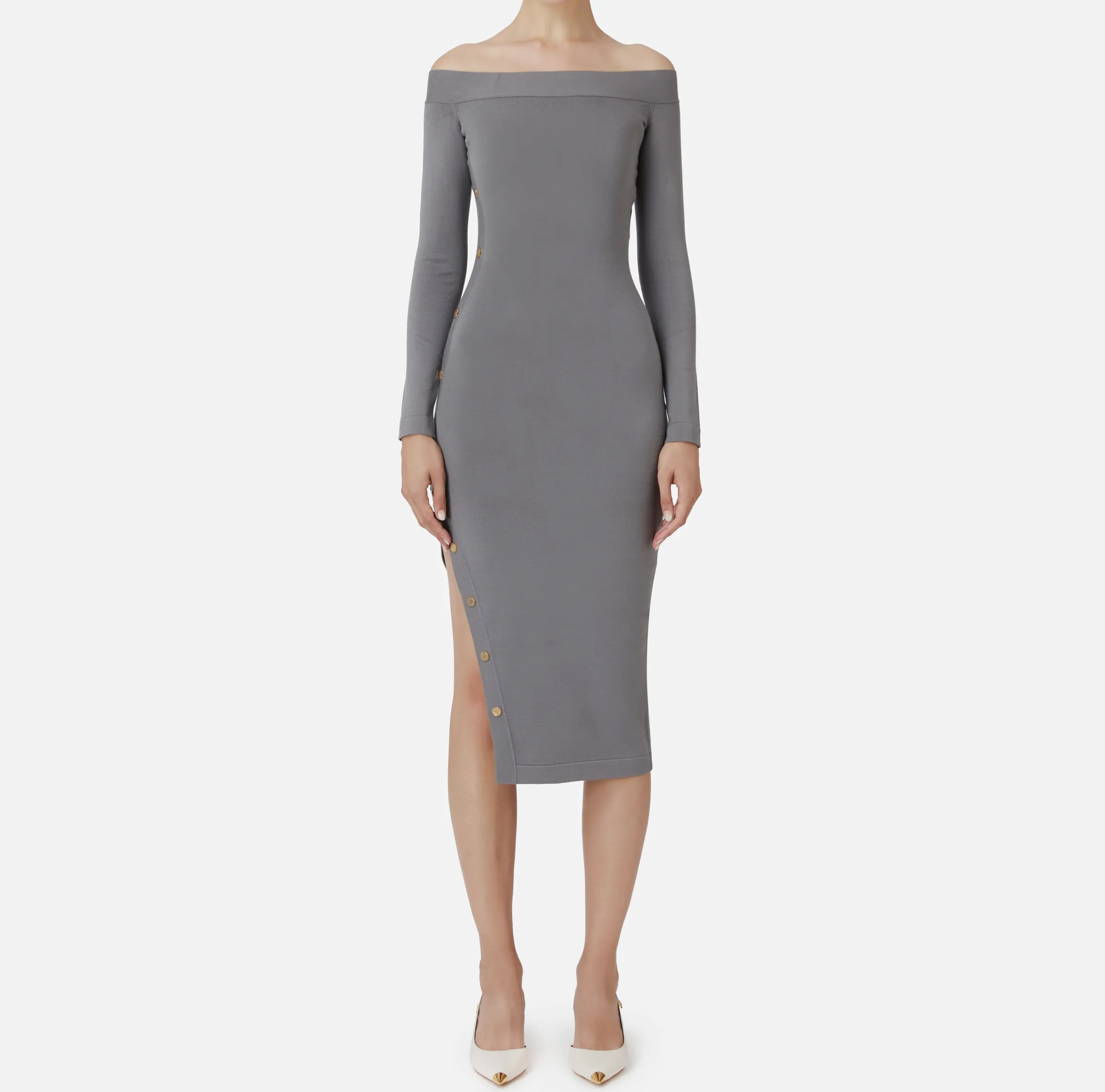 Abito midi in viscosa con bottoni sullo spacco