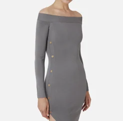 Abito midi in viscosa con bottoni sullo spacco